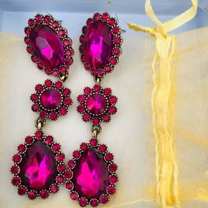Eye Candy - Vibrant Pink and Gold Dangle Statement Earrings.